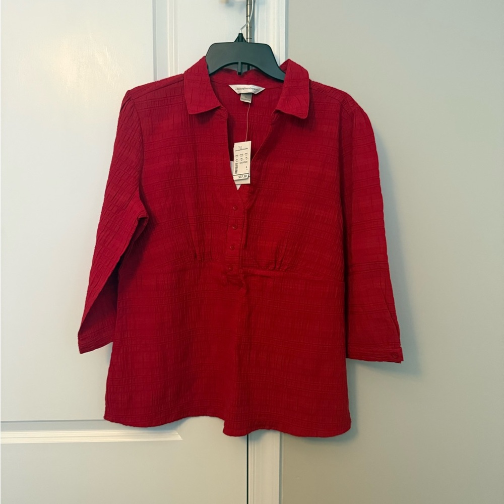Christopher & Banks Red Textured Button-Front Tunic